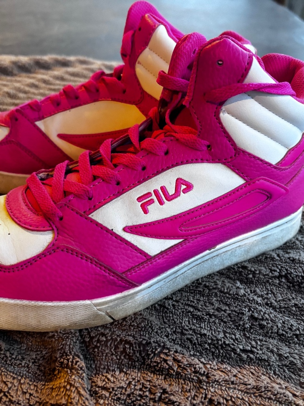 FILA Everge Hi-Top Sneakers in Hot Pink / White